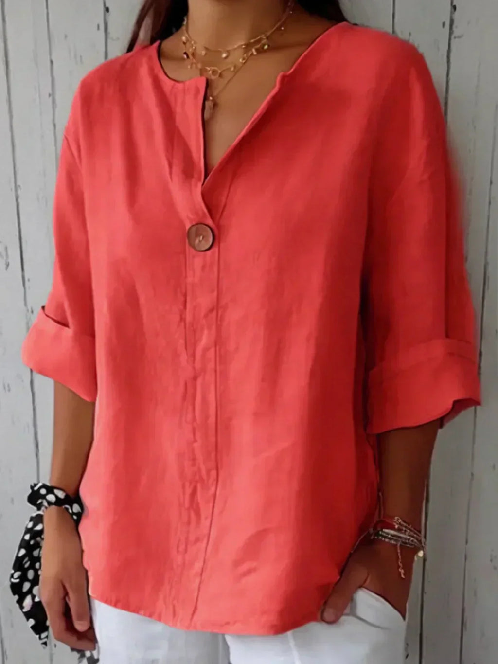 Aveline - Casual V-Neck Blouse (Plus Sizes Available)