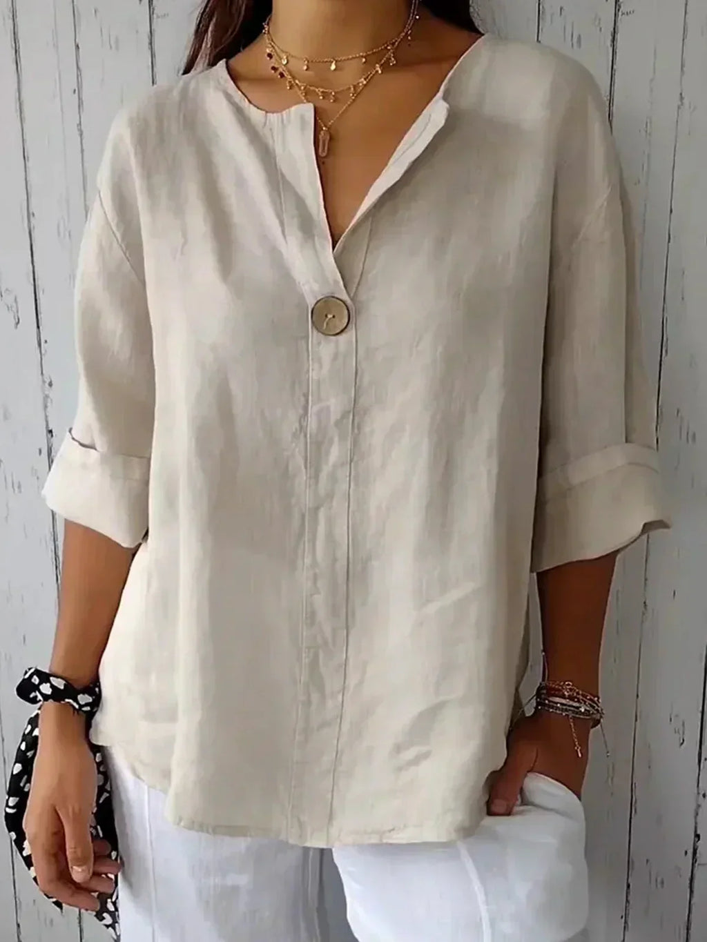 Aveline - Casual V-Neck Blouse (Plus Sizes Available)