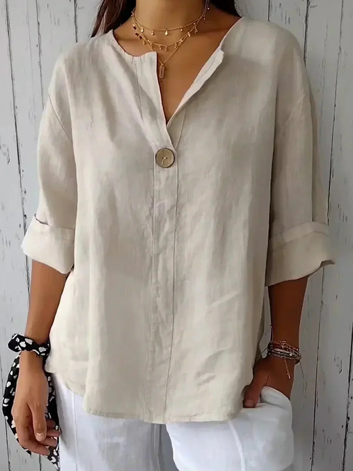Aveline - Casual V-Neck Blouse (Plus Sizes Available)