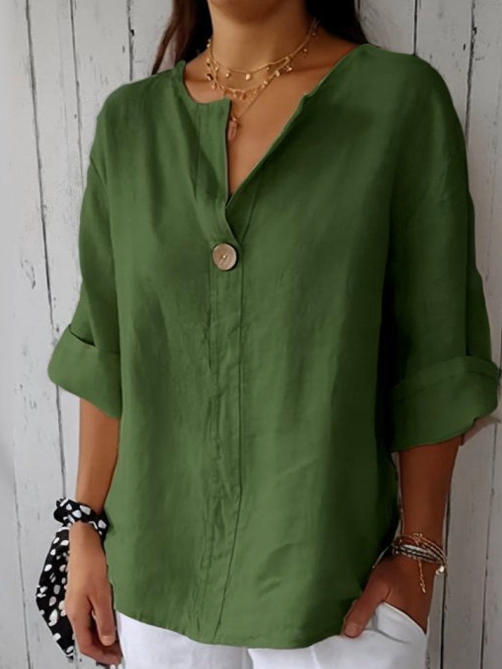 Aveline - Casual V-Neck Blouse (Plus Sizes Available)