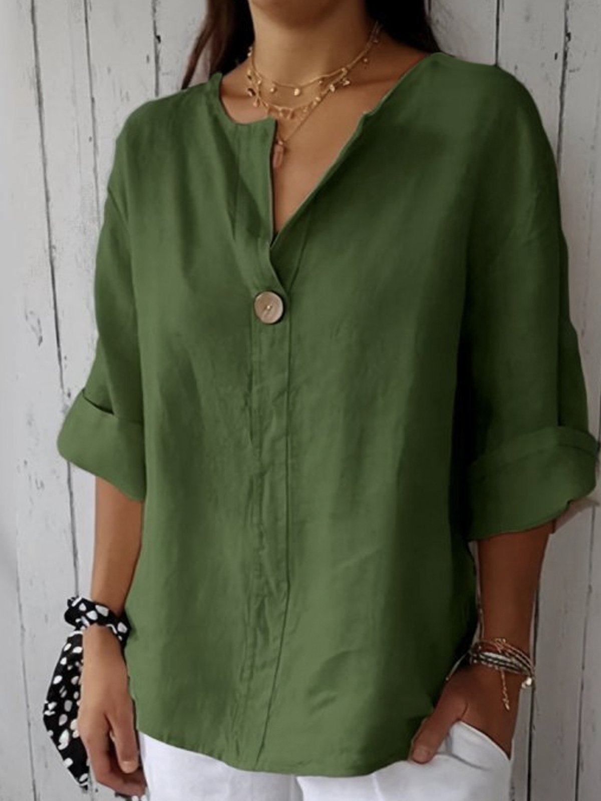 Aveline - Casual V-Neck Blouse (Plus Sizes Available)
