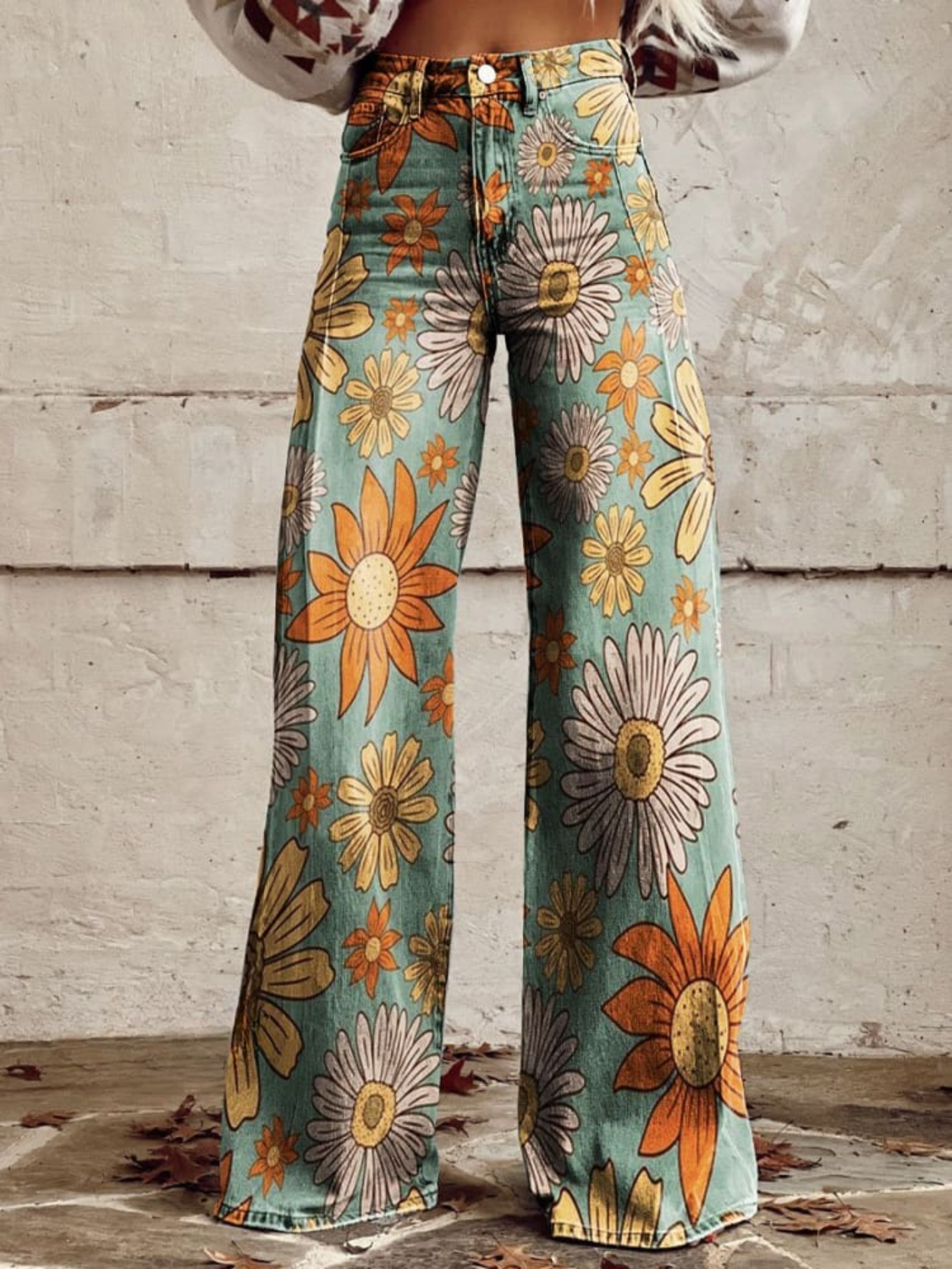 Eloise - Vintage Floral Wide-Leg Trousers (Plus Sizes Available)
