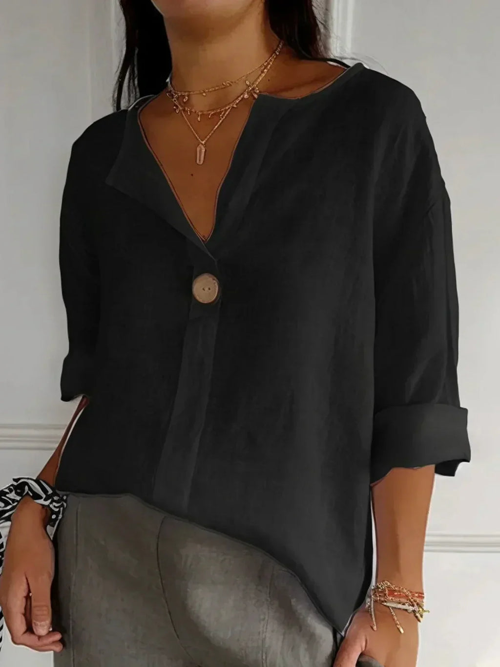Aveline - Casual V-Neck Blouse (Plus Sizes Available)