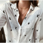 Scarlett - Relaxed Button-Up Blouse with Bird Print