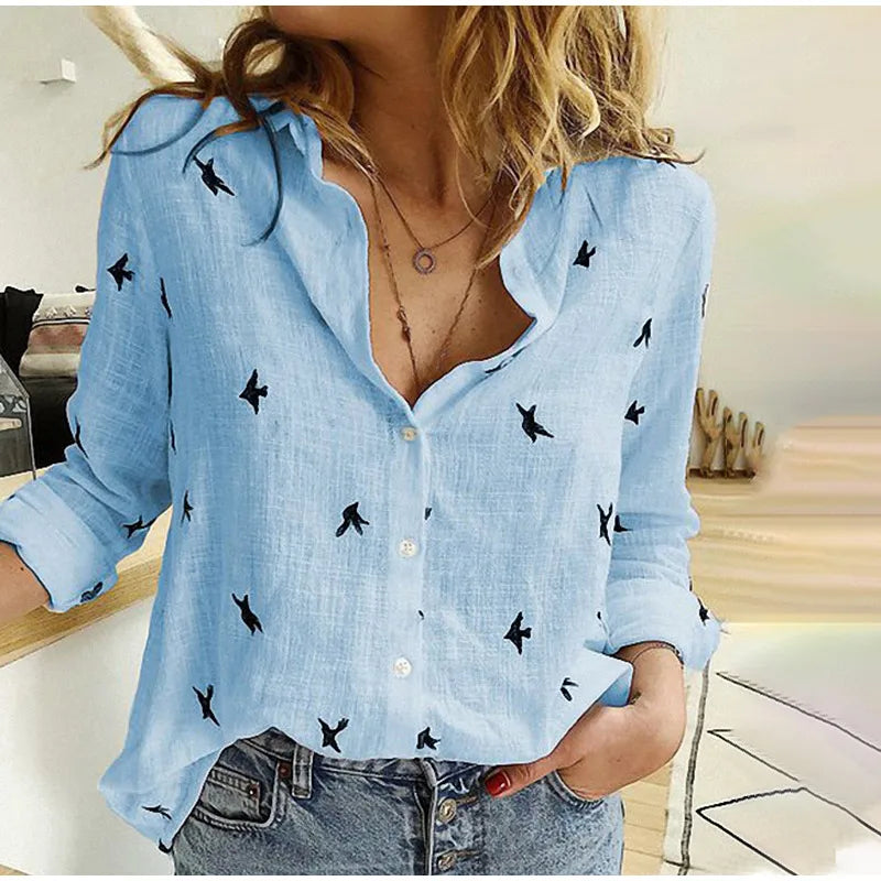 Scarlett - Relaxed Button-Up Blouse with Bird Print