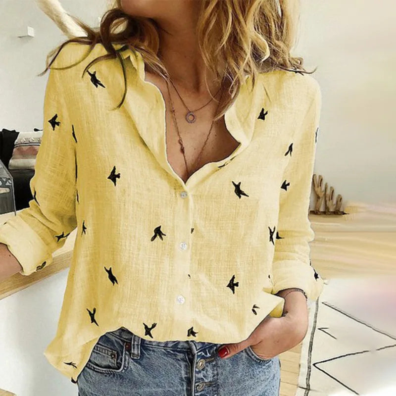 Scarlett - Relaxed Button-Up Blouse with Bird Print