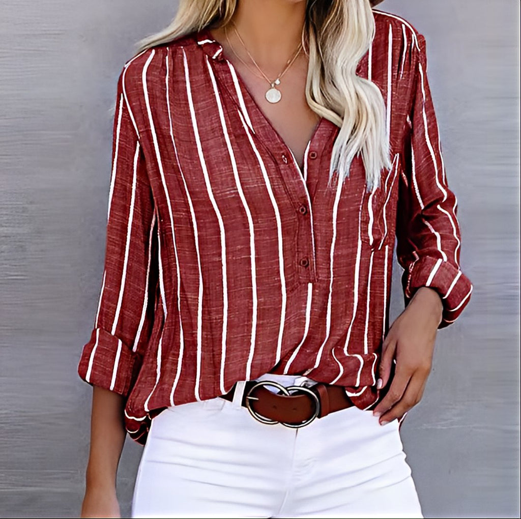 Ellie - Striped Relaxed-Fit Button-Up Shirt