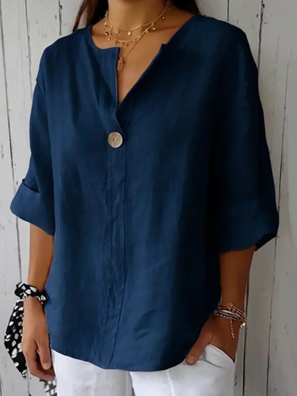 Aveline - Casual V-Neck Blouse (Plus Sizes Available)