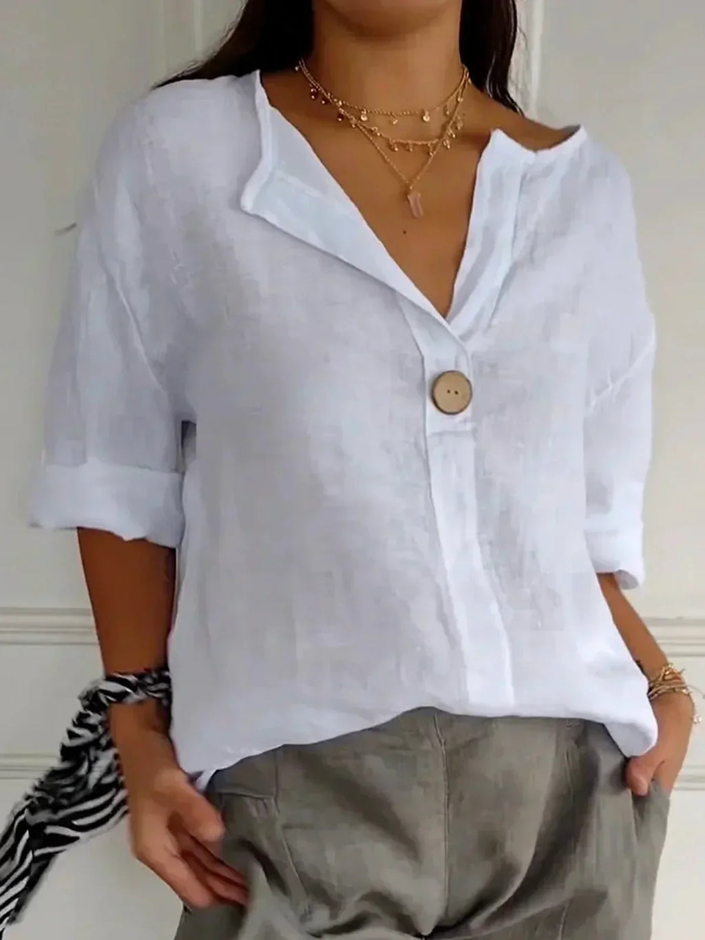 Aveline - Casual V-Neck Blouse (Plus Sizes Available)