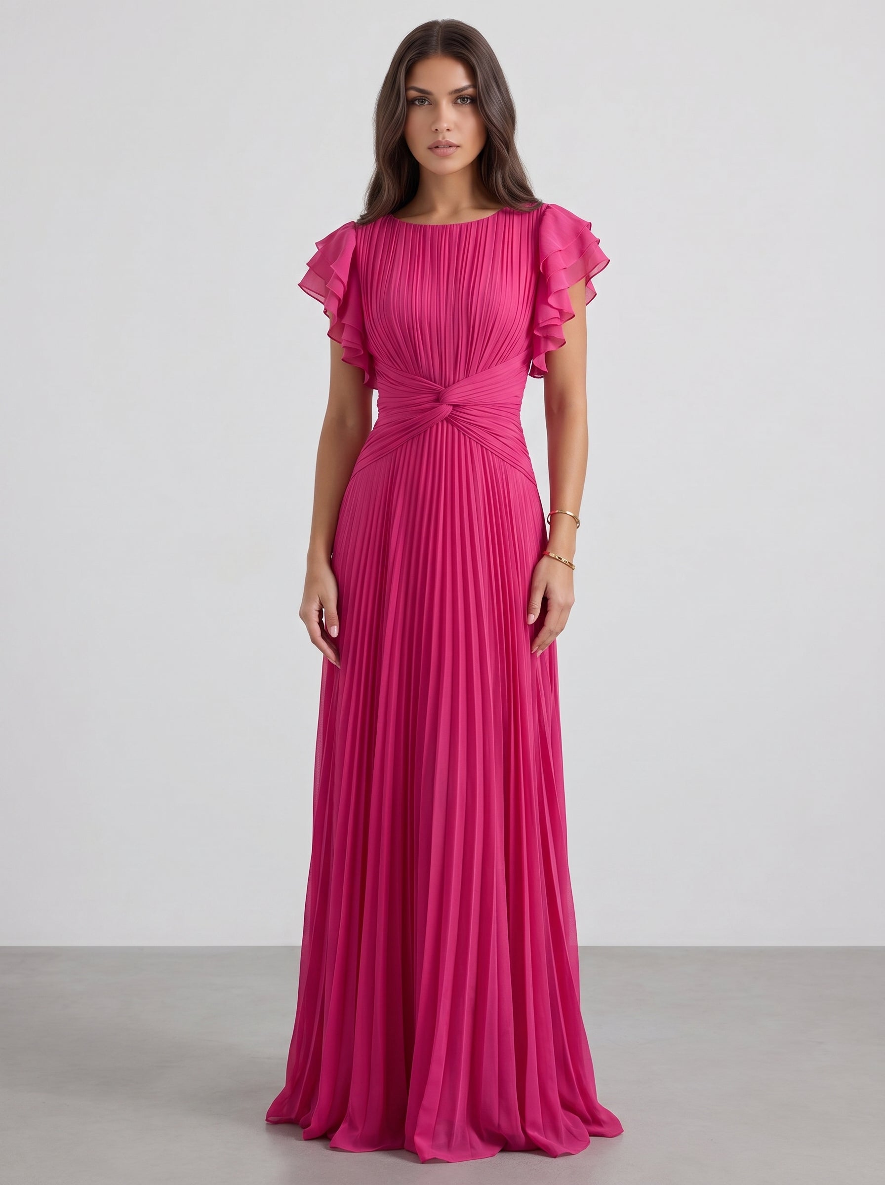 Giulia pleated evening dress pink on model