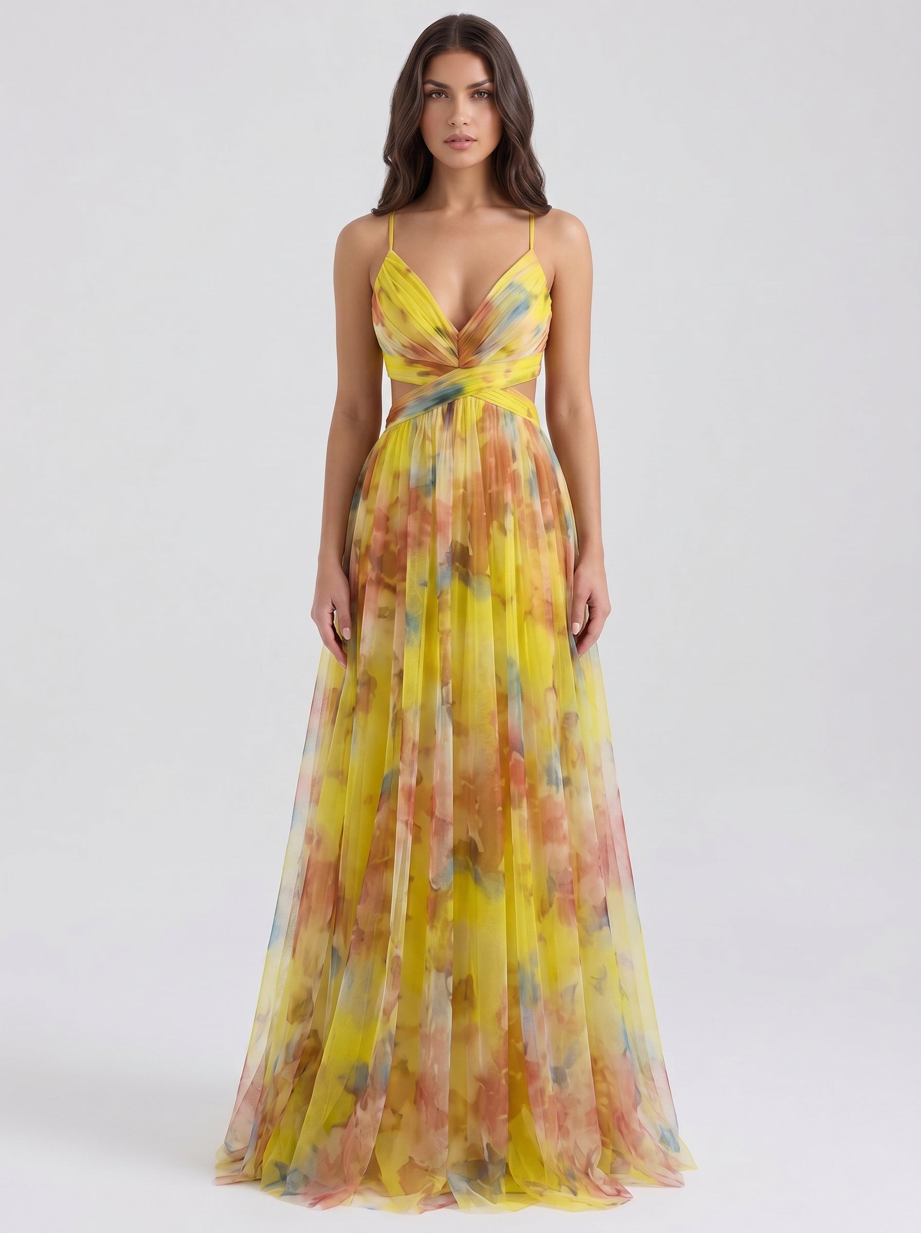 La Fiora yellow floral on model