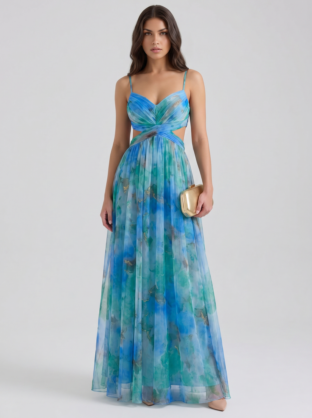 La Fiora blue floral on model