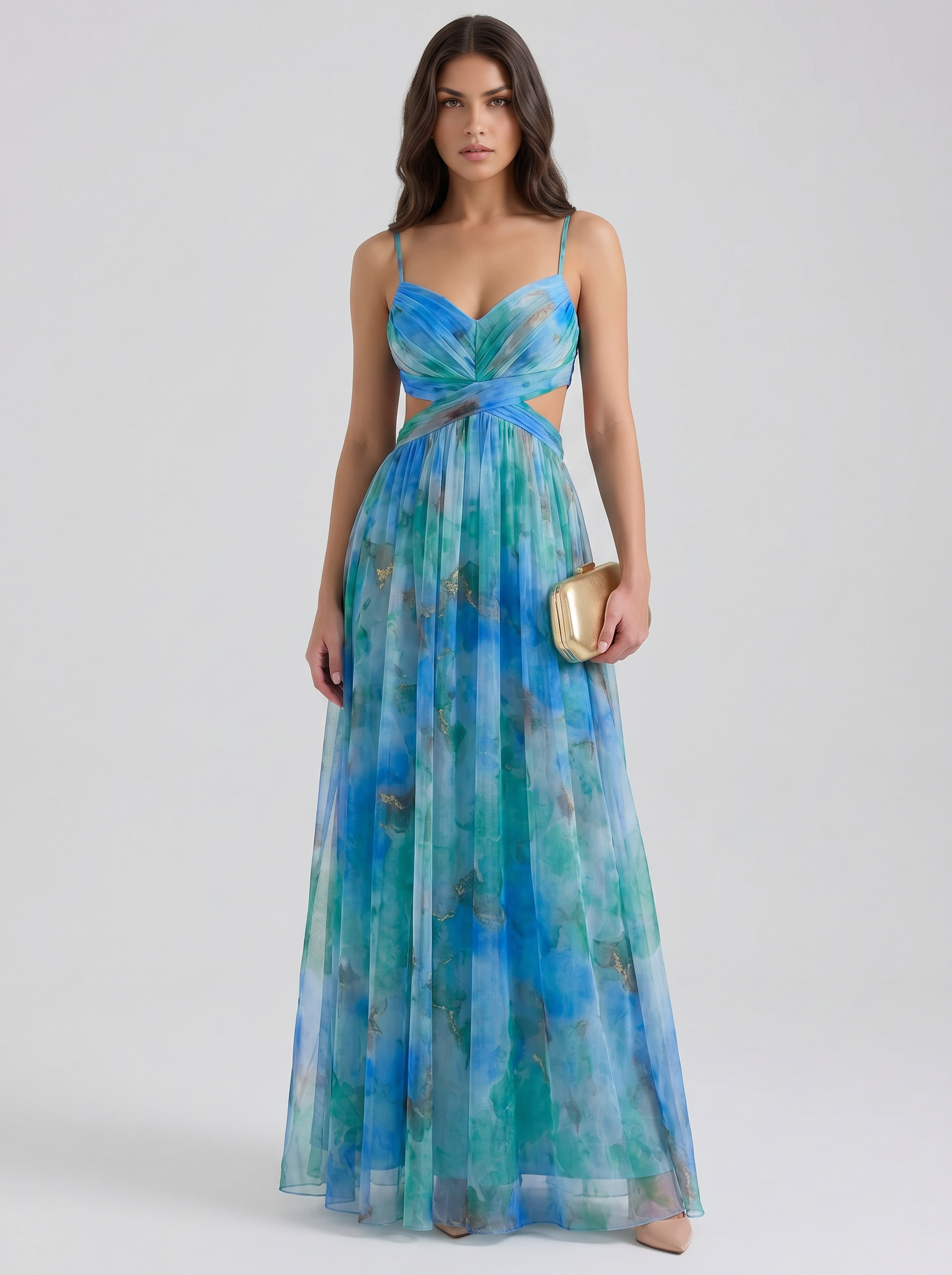 La Fiora blue floral on model